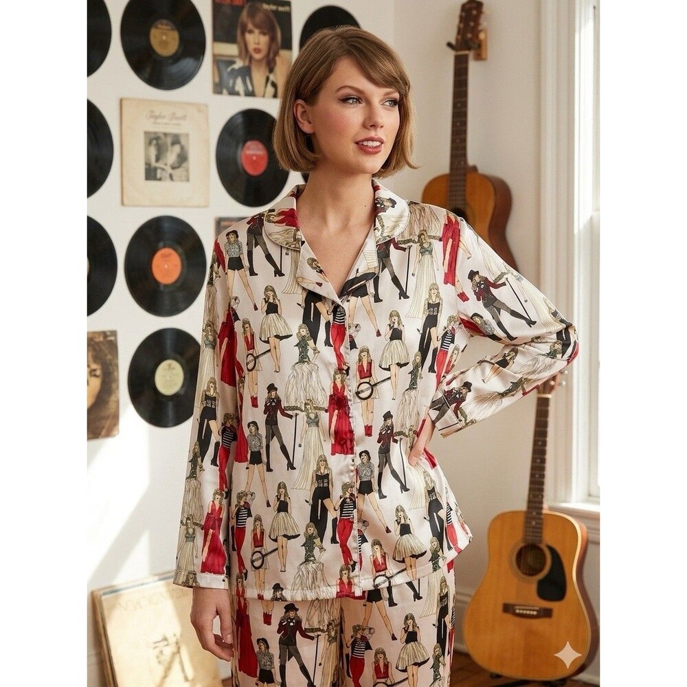 Taylor Swift Pajama Shirt Size M Multicolored AOP Red Taylor's Version Eras